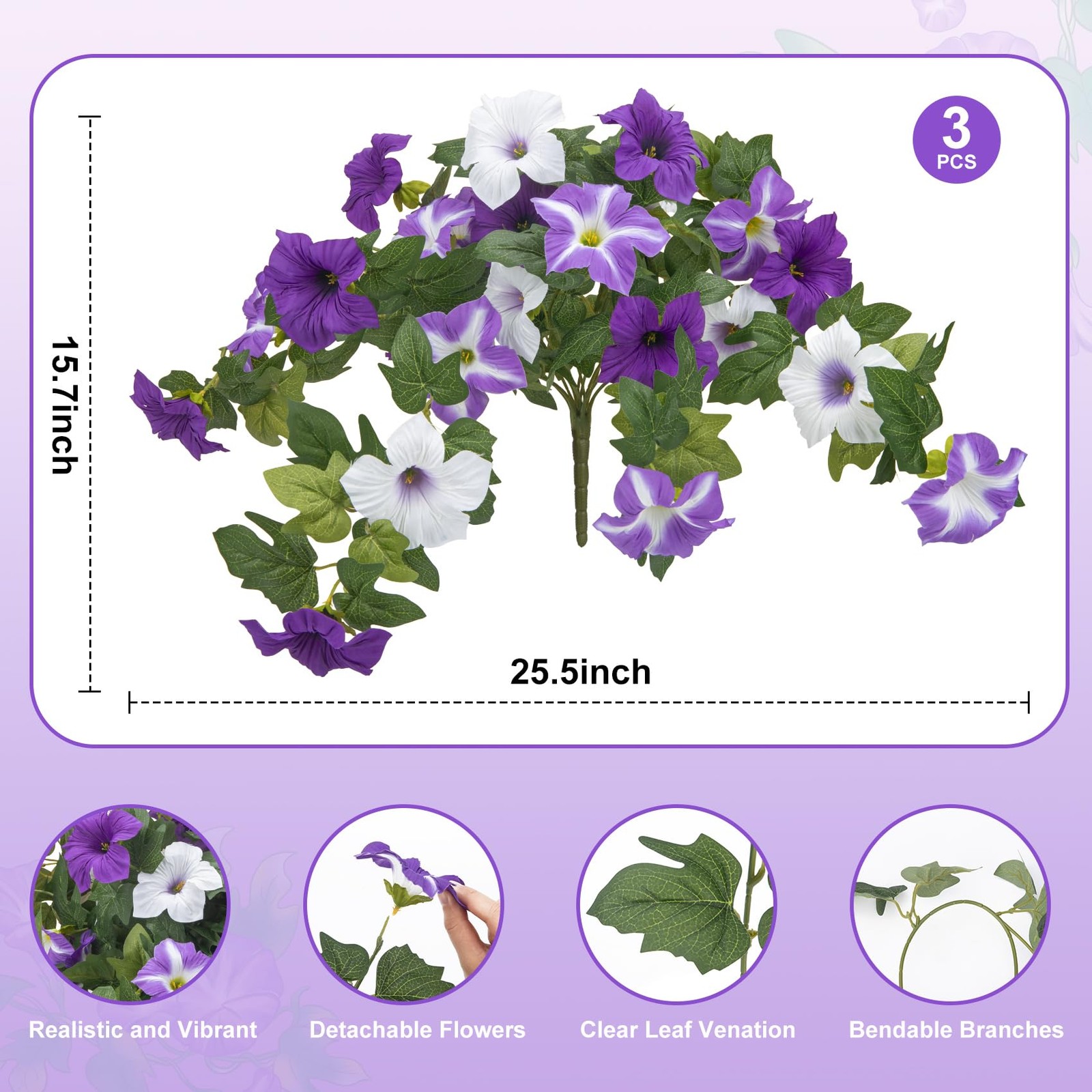 Ouddy Decor 3 Pcs Artificial Flowers for Outdoors Decorations, Fake Silk Petu…