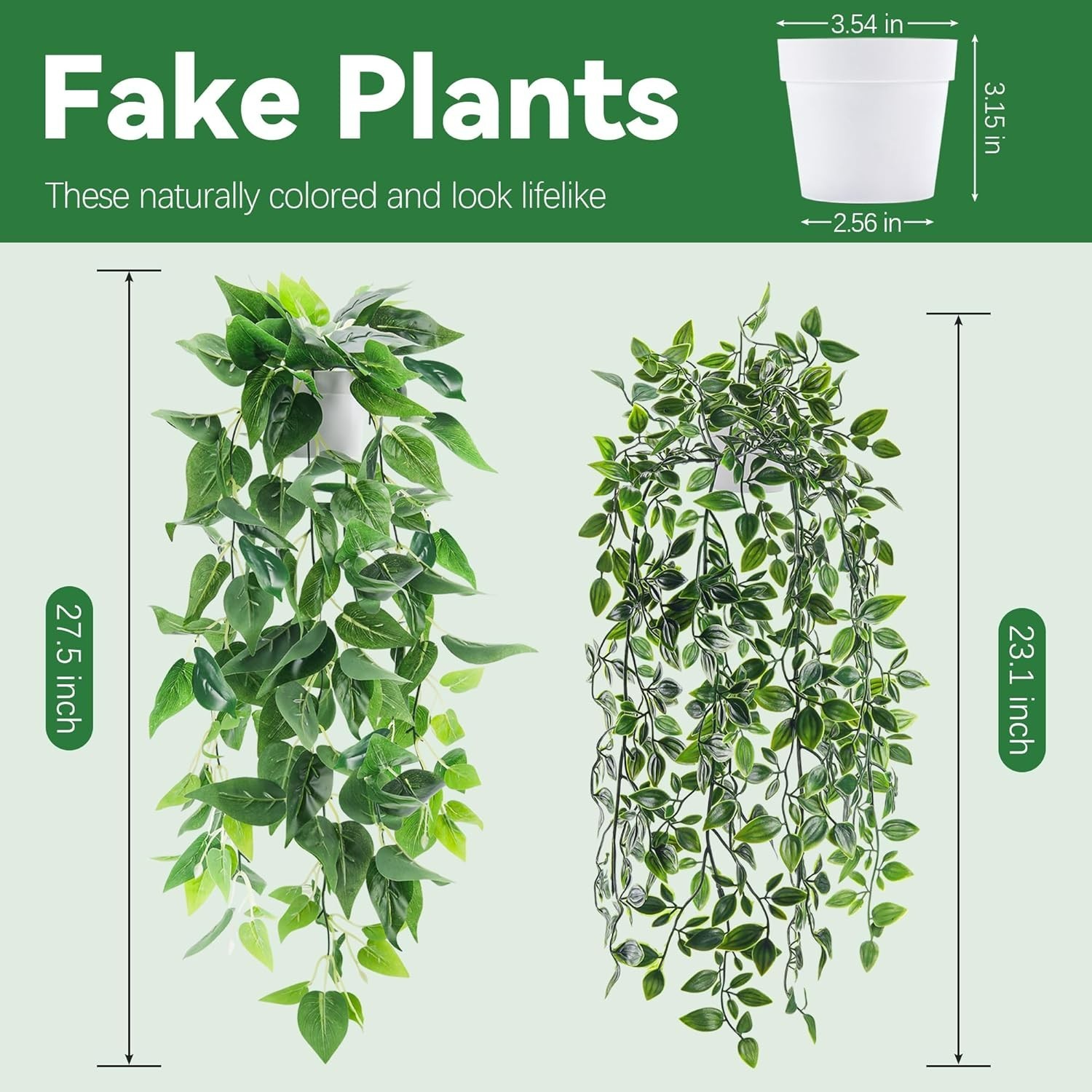 2Pcs Realistic Artificial Ivy Hanging Plants in Chic White Pots for Home Decor