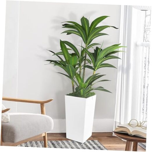 Artificial Dracaena Tree 5FT with Tall Planter,Tall Fake Floor Plant in White