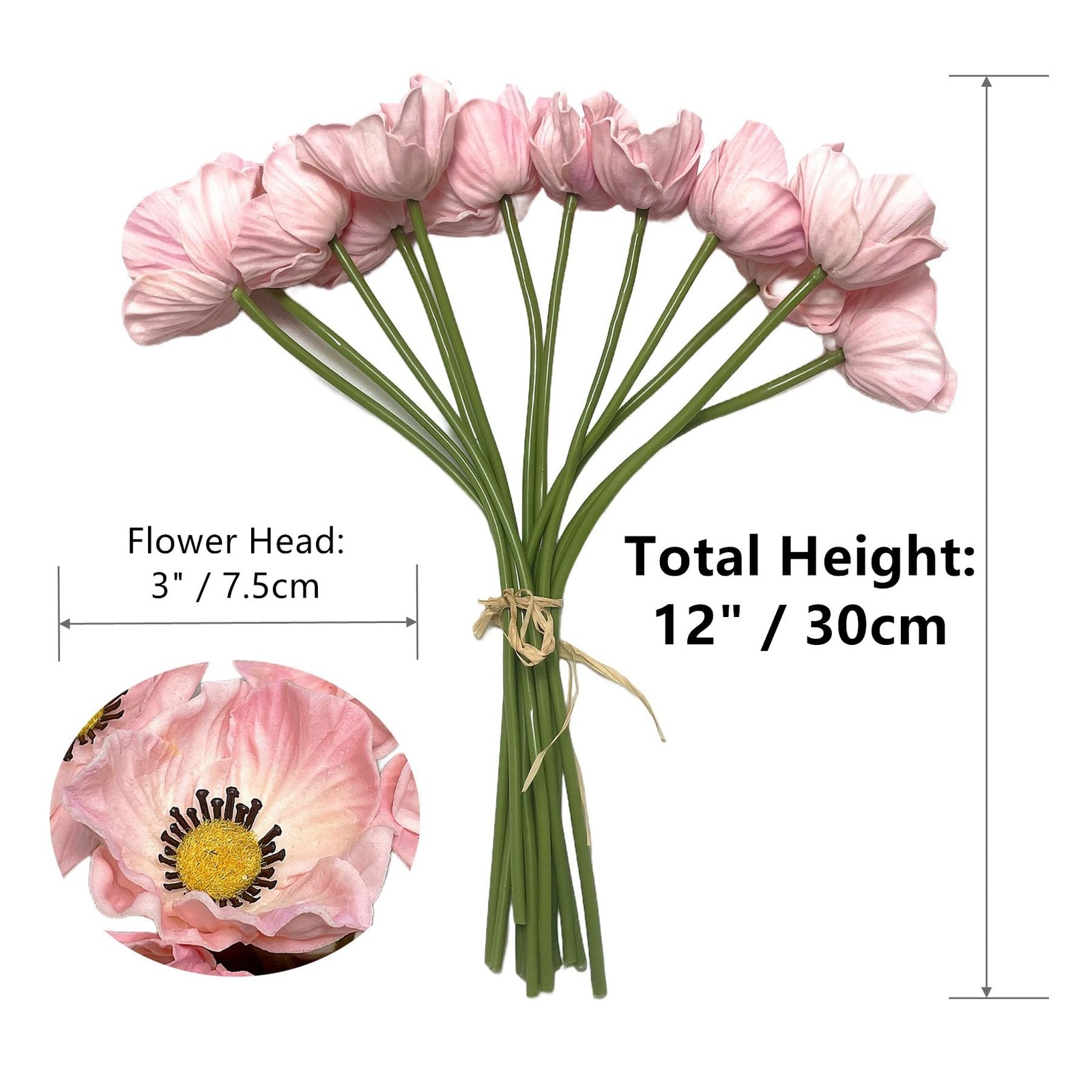 12 Stems Artificial Poppies Real Touch PU Fake Latex Flowers for Wedding Holi…