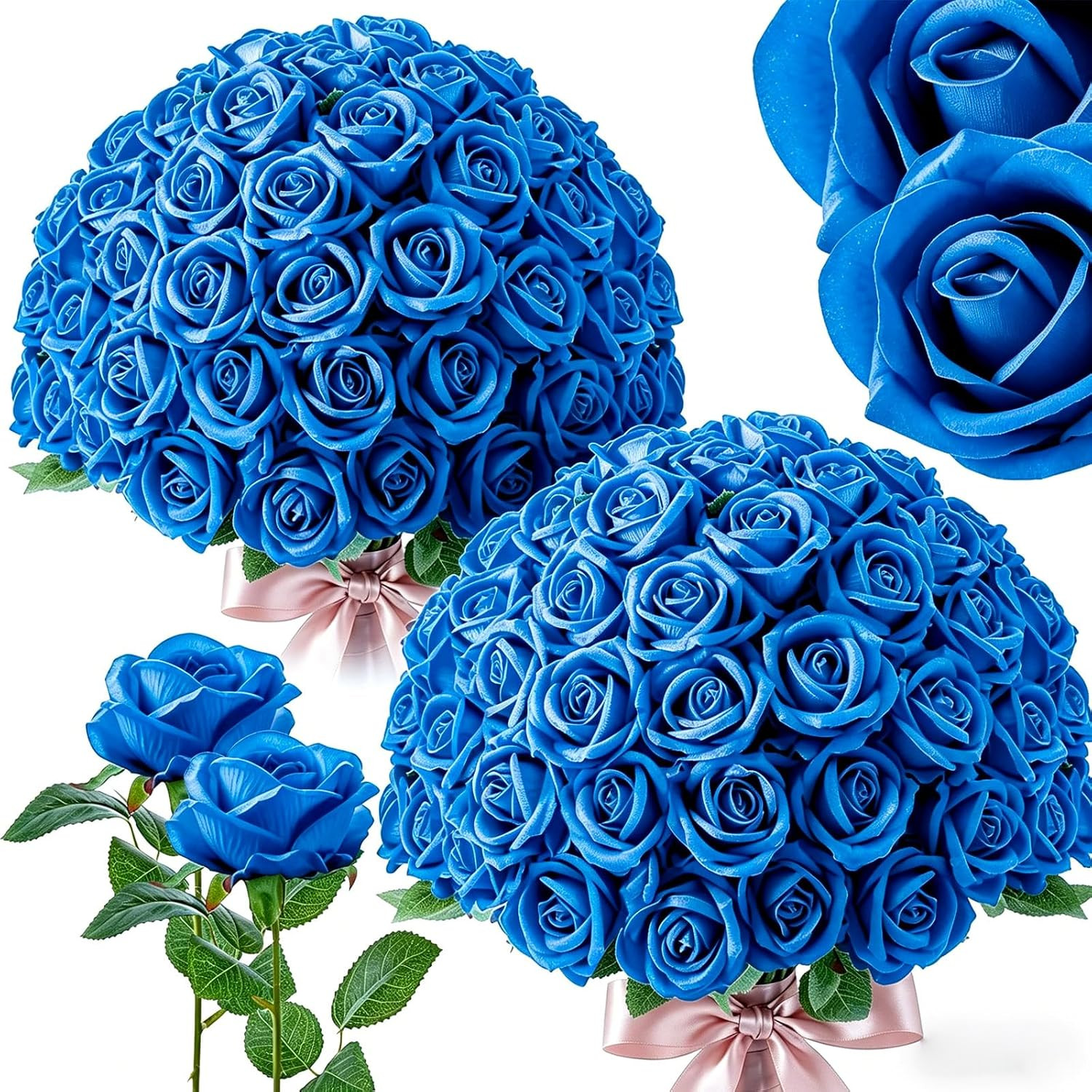 12 Pcs Blue Roses Artificial Flowers, Fake Velvet Silk Rose Bulk Faux Flower,…