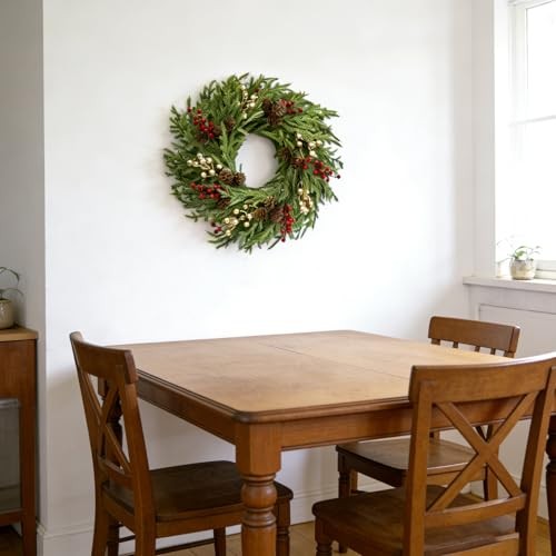 26″ Norfolk Pine Wreath, Large Greenery Wreath for Front Door, Green Year