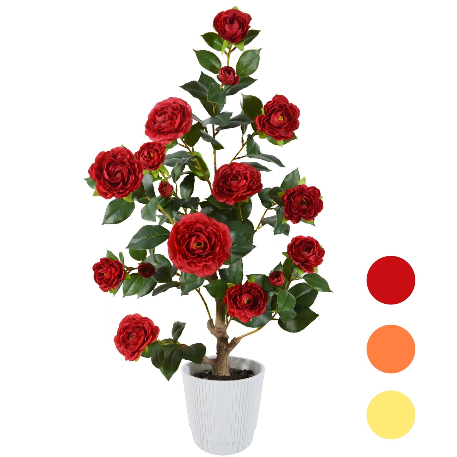 Warmplants Artificial Camellia Tree 3ft, Fake Plant in White Pot, Red