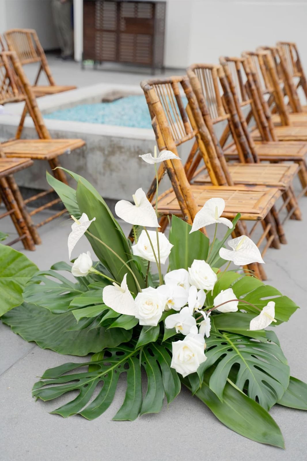 White Anthurium Artificial Flowers 23.6 Inch Fake Tropical Real Touch 10 PCS