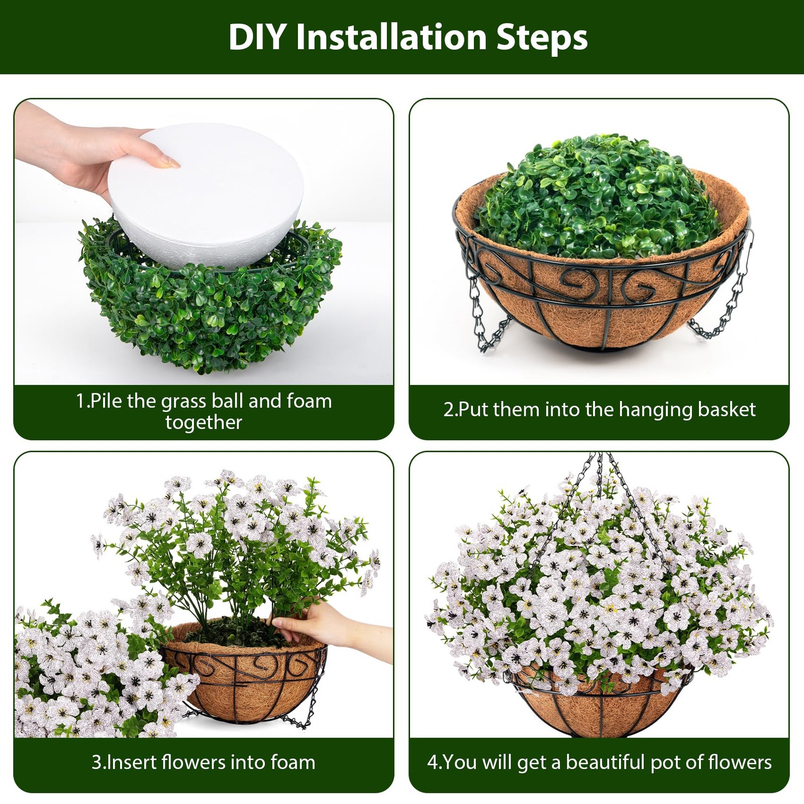 Roberly Artificial Hanging Flowers for Outdoors with Hanging Basket Fake Silk