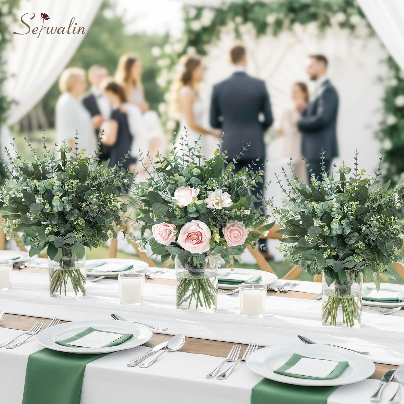 130 Pcs 8 Kinds Mixed Eucalyptus Stems Bulk,Artificial Greenery Silver Dollar…