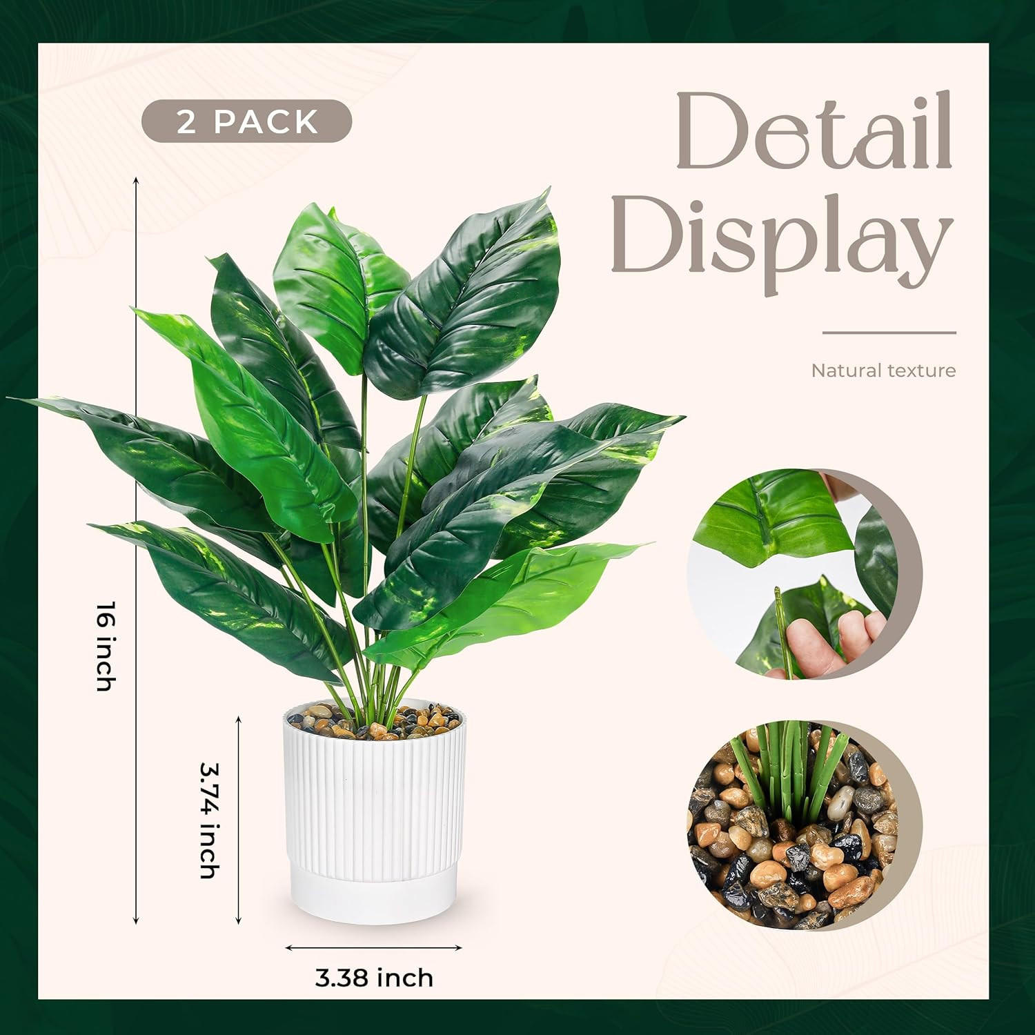 2 Pack 16″ Fake Plants Artificial Tropical Plants Indoor Faux Greenery for Home