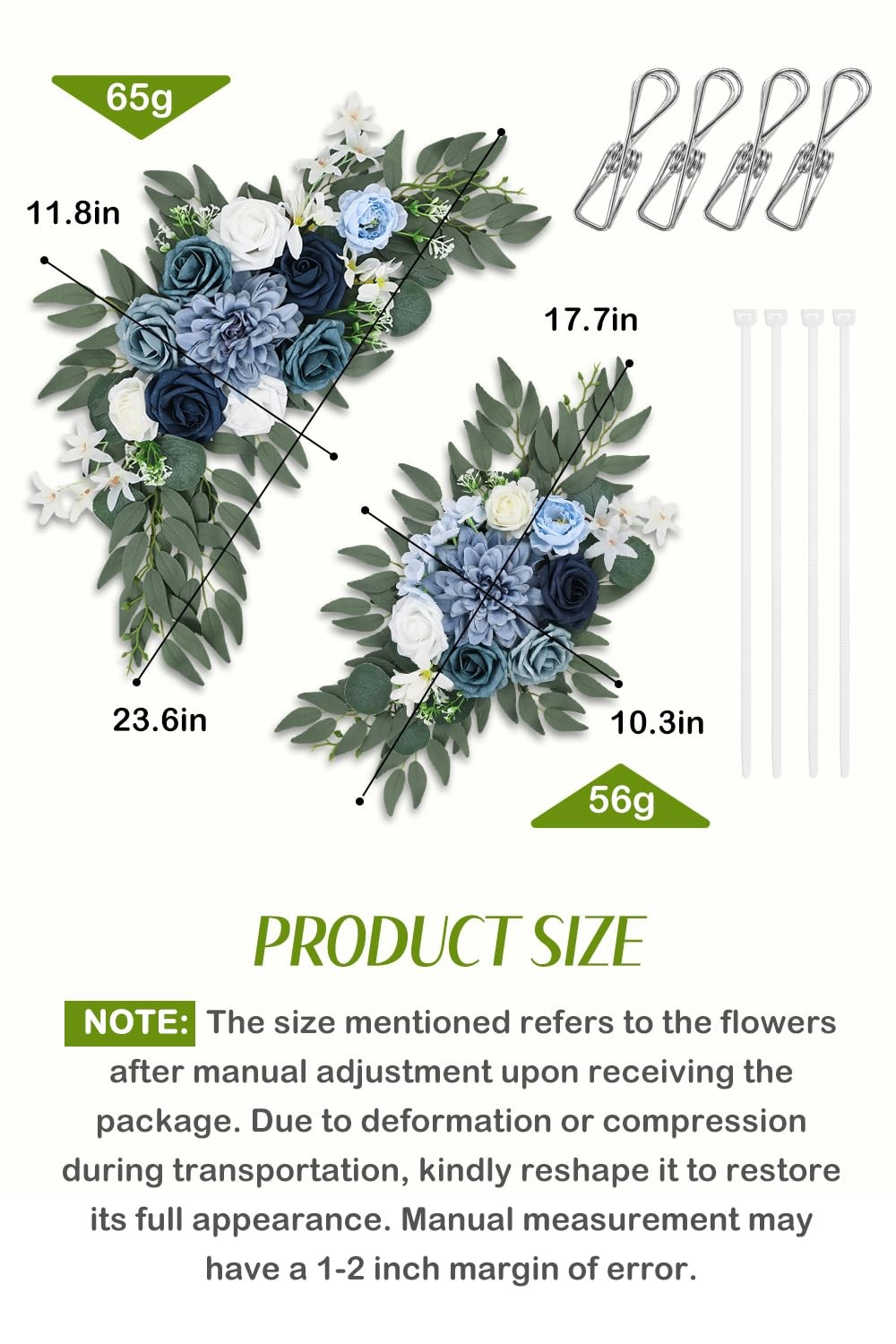 2 PCS Wedding Arch Flower Dusty Blue Artificial Ceremony Backdrop Arrangement