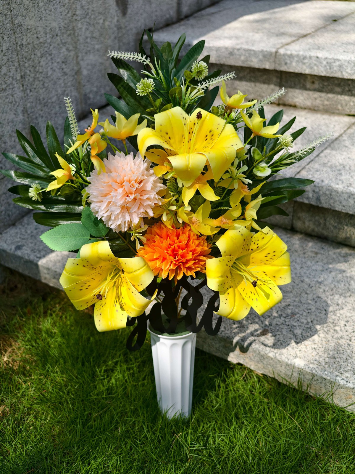 Artificial Liles Mums Daises Flowers Cemetery Grave Arrangement Decor Memorial