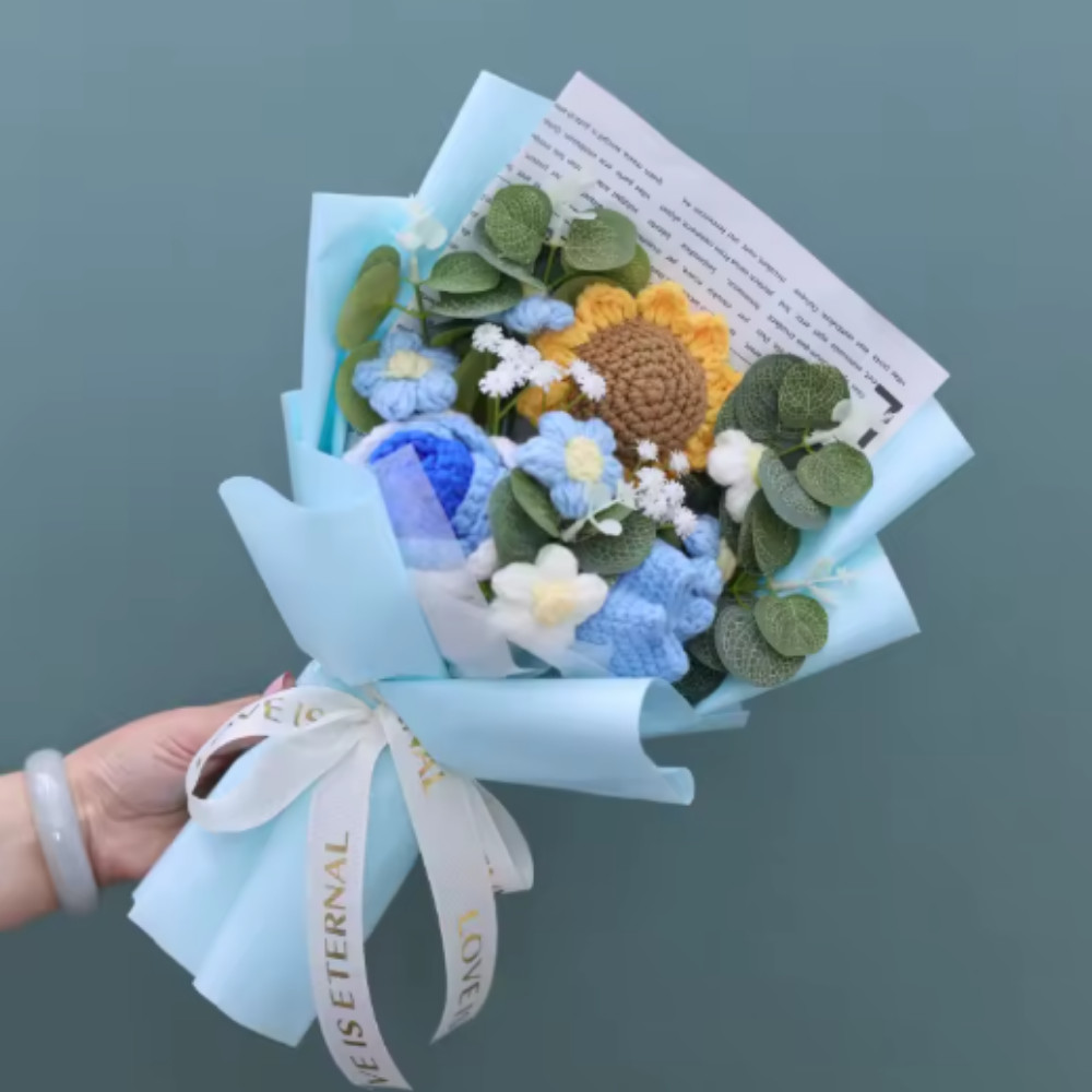 Crochet Sunflowers Bouquet Rose Bouquet–Knitted Eternal Flower Thanksgiving Gift
