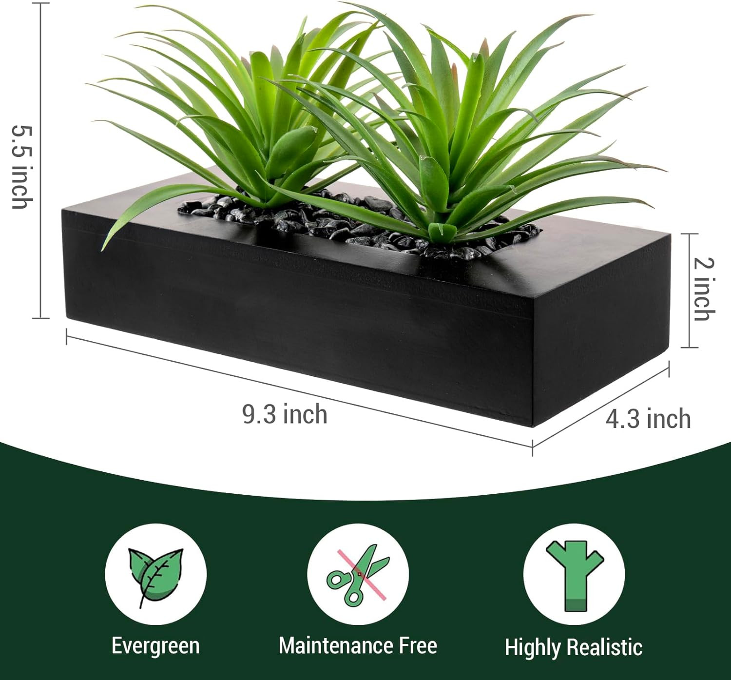 10 Inch Fake Grass Artificial Plants in Rectangular Black Wood Planter – Faux Pl