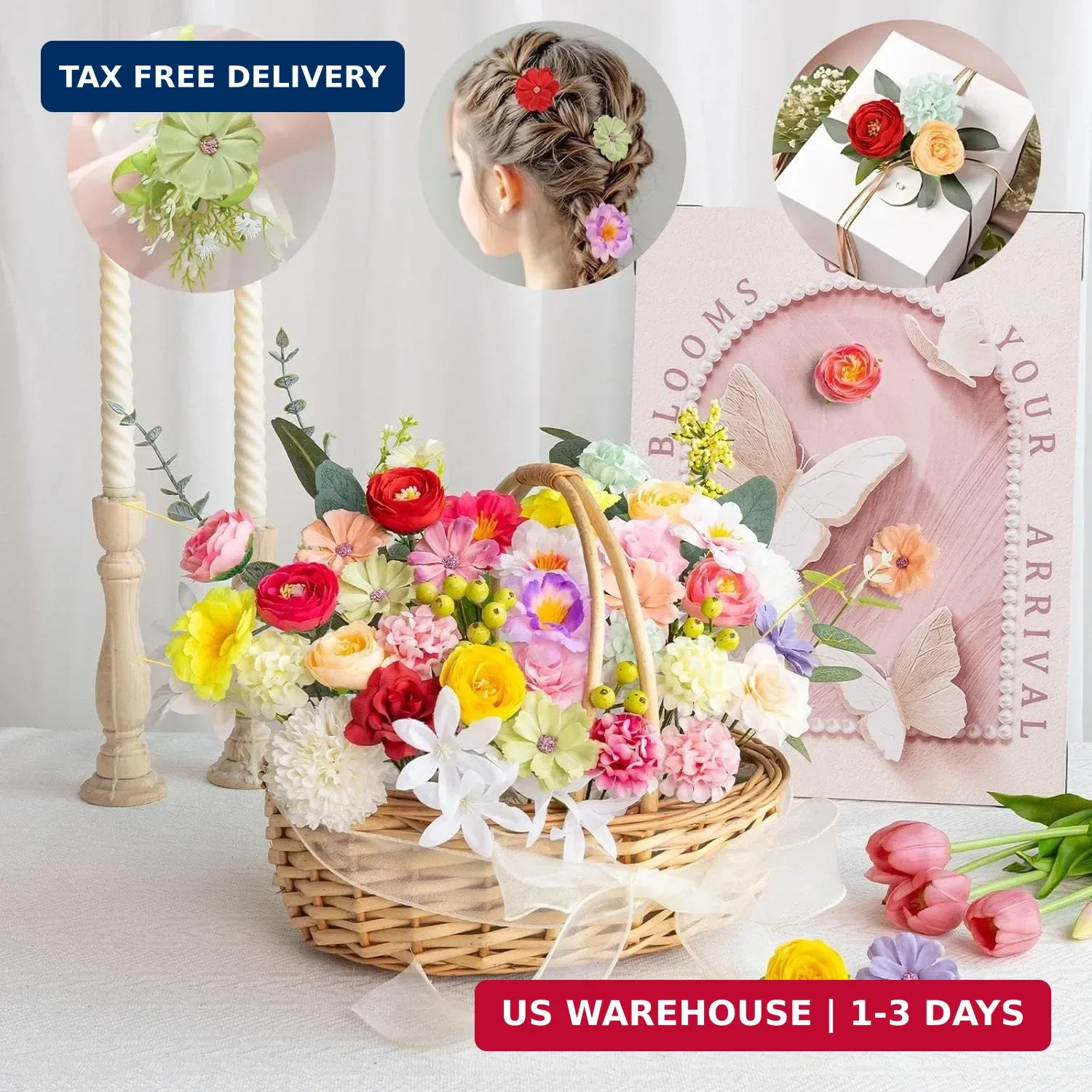 ATTGREAT Fake Flower Heads Mini Silk Flowrs Bulk Small Flower 3D Loose Faux Dais