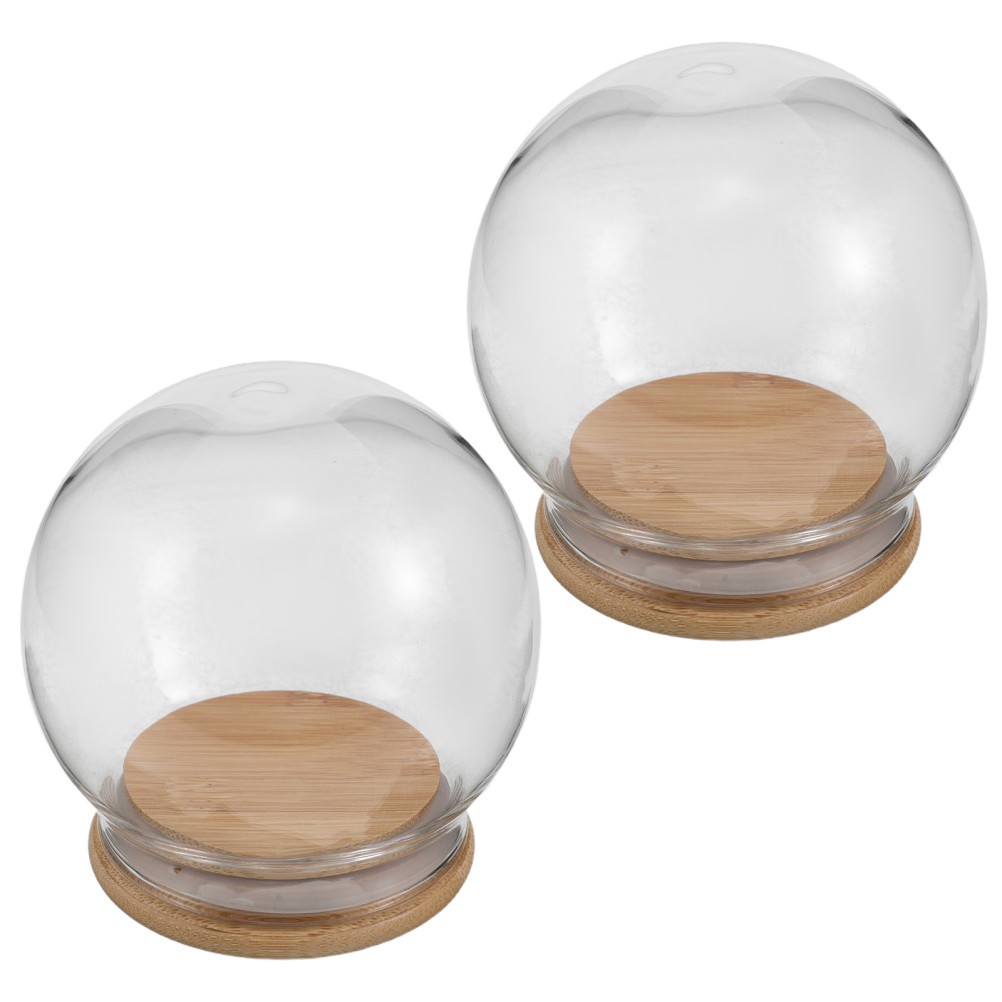 2Pcs Reusable Clear Glass Display Domes with Base for Craft Flower Covers