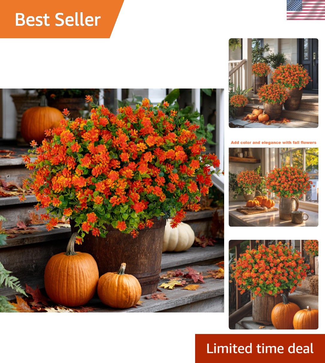 No-Fade 12 Bundles of Artificial Mums – Perfect for -Round Outdoor Decor