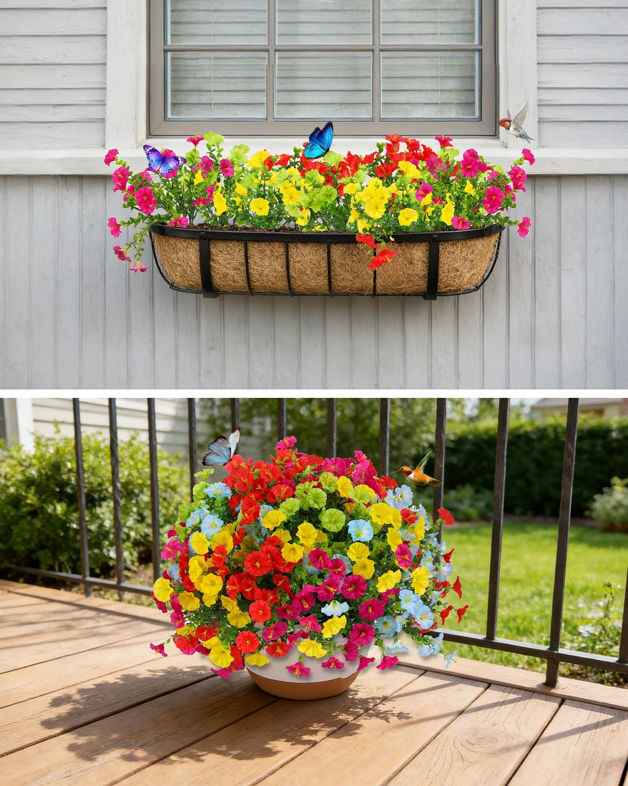 Lucky Bird Realistic Artificial Flowers for Outdoors Faux Plants Yard Decorat…