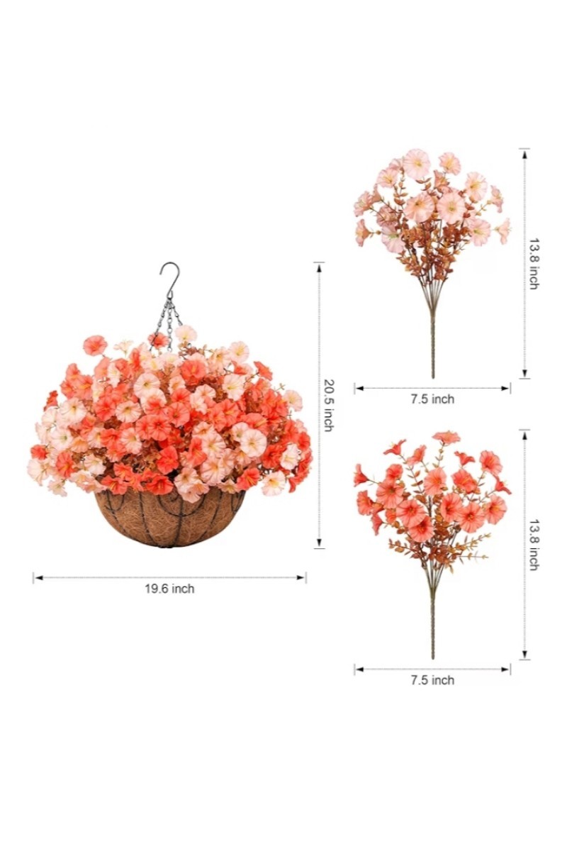Artificial Orange Fall Flowers Fake Hanging Plants Flowers Basket for Outdoors