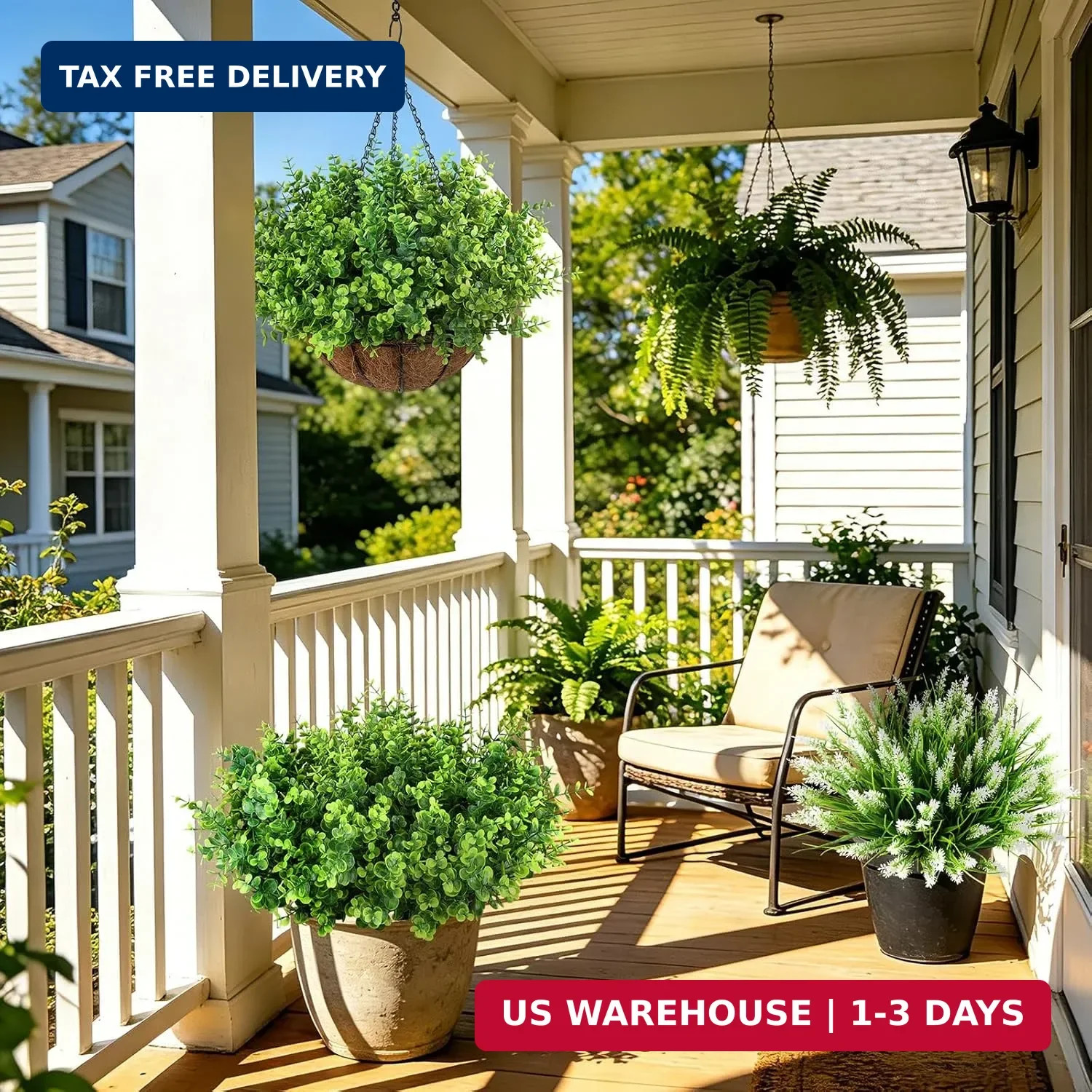 Artificial Greenery Eucalyptus Boxwood, UV Resistant Faux Outdoor Plants for Dec