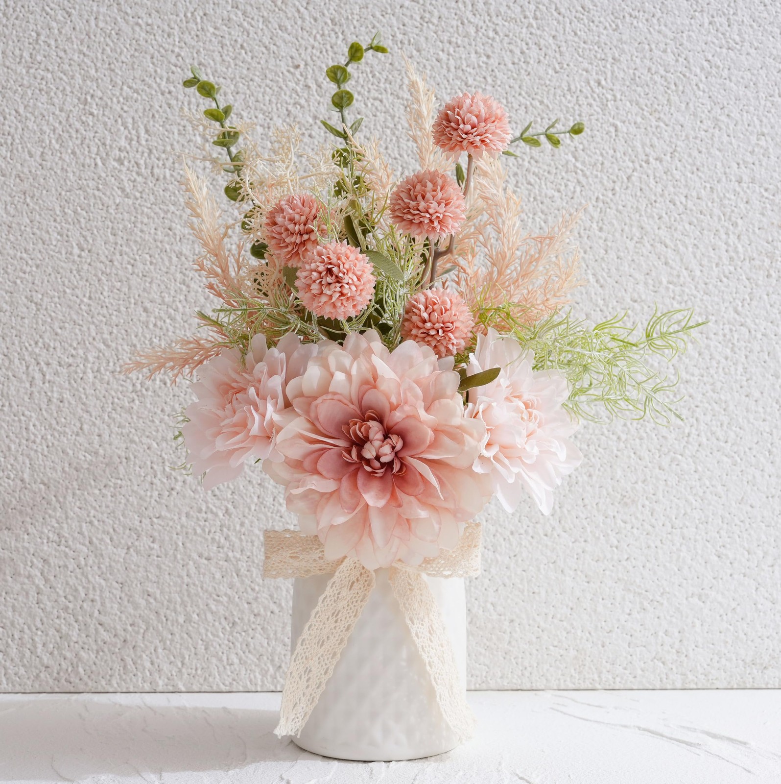 Artificial Flowers with Ceramic Vase Centerpieces – Spring Silk Pink Flower A…