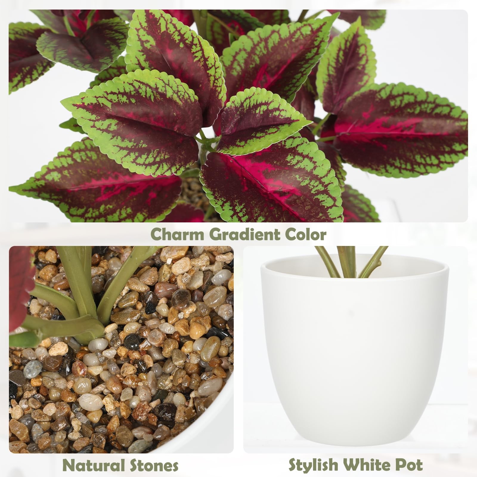 Artificial Plants Indoor 14.2″ Small Fake Perilla Plant in Pot Potted Plants …