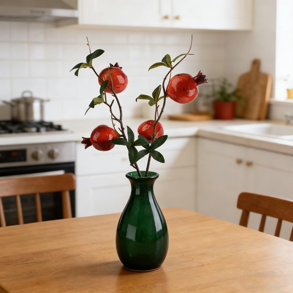 Artificial Pomegranate Branch Stems, Red Fruit with Green Leaves, Table Cente…