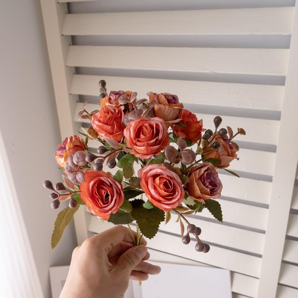 Set of 2 Artificial Roses in Vase for Elegant Home and Office Decoration