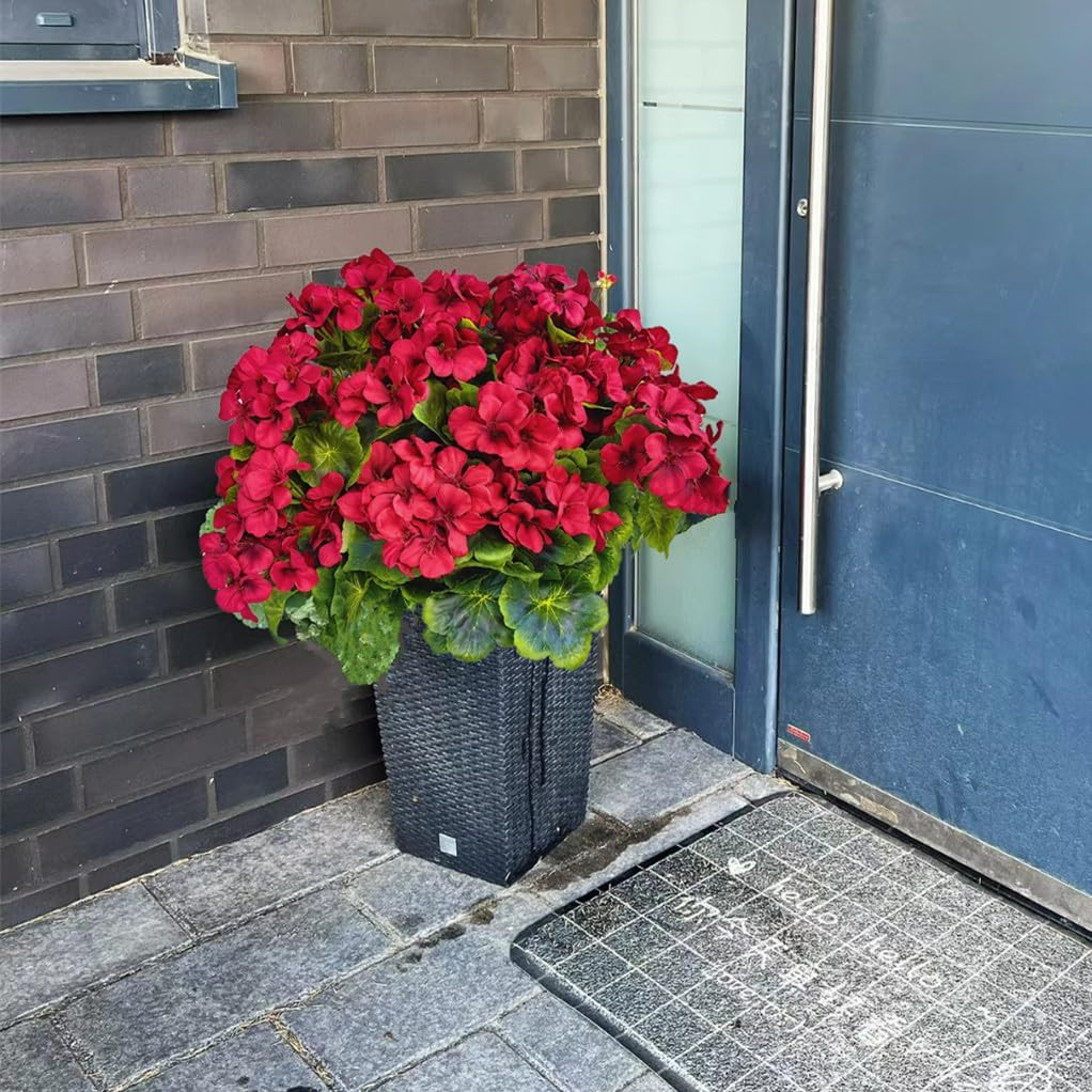 Pack of 4 Red Silk Geraniums – Lifelike Flower Bundles for Home Decor