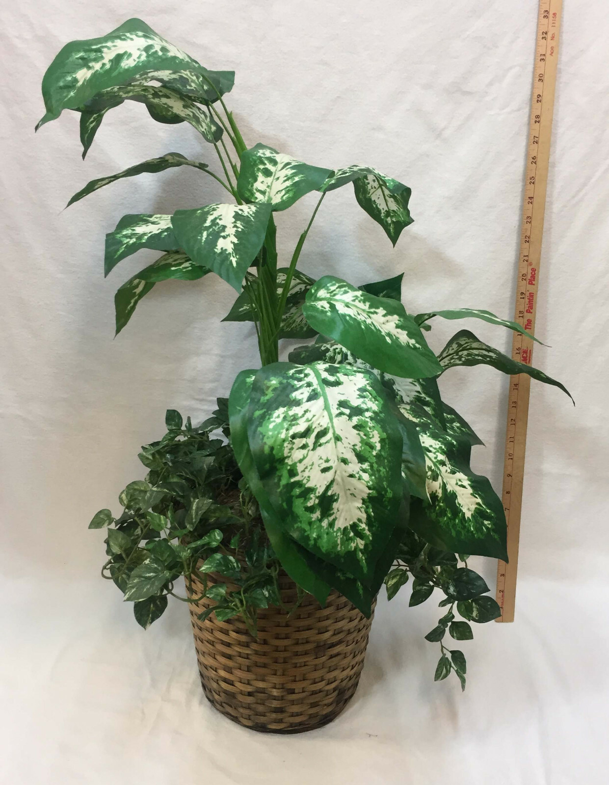 30″ Artificial Dieffenbachia & Ivy Plants Potted Bush Palm In Basket Realistic