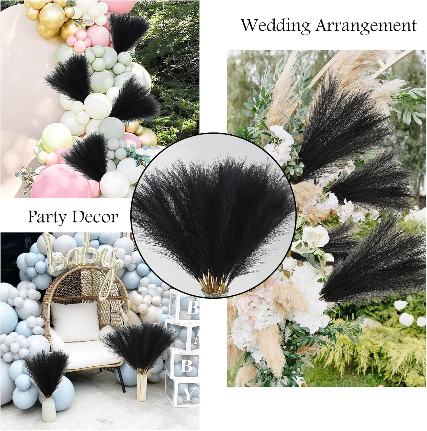 50Pcs Faux Black Pampas Grass, 21.6″ Short Artificial Pompous Grass Floral Fake