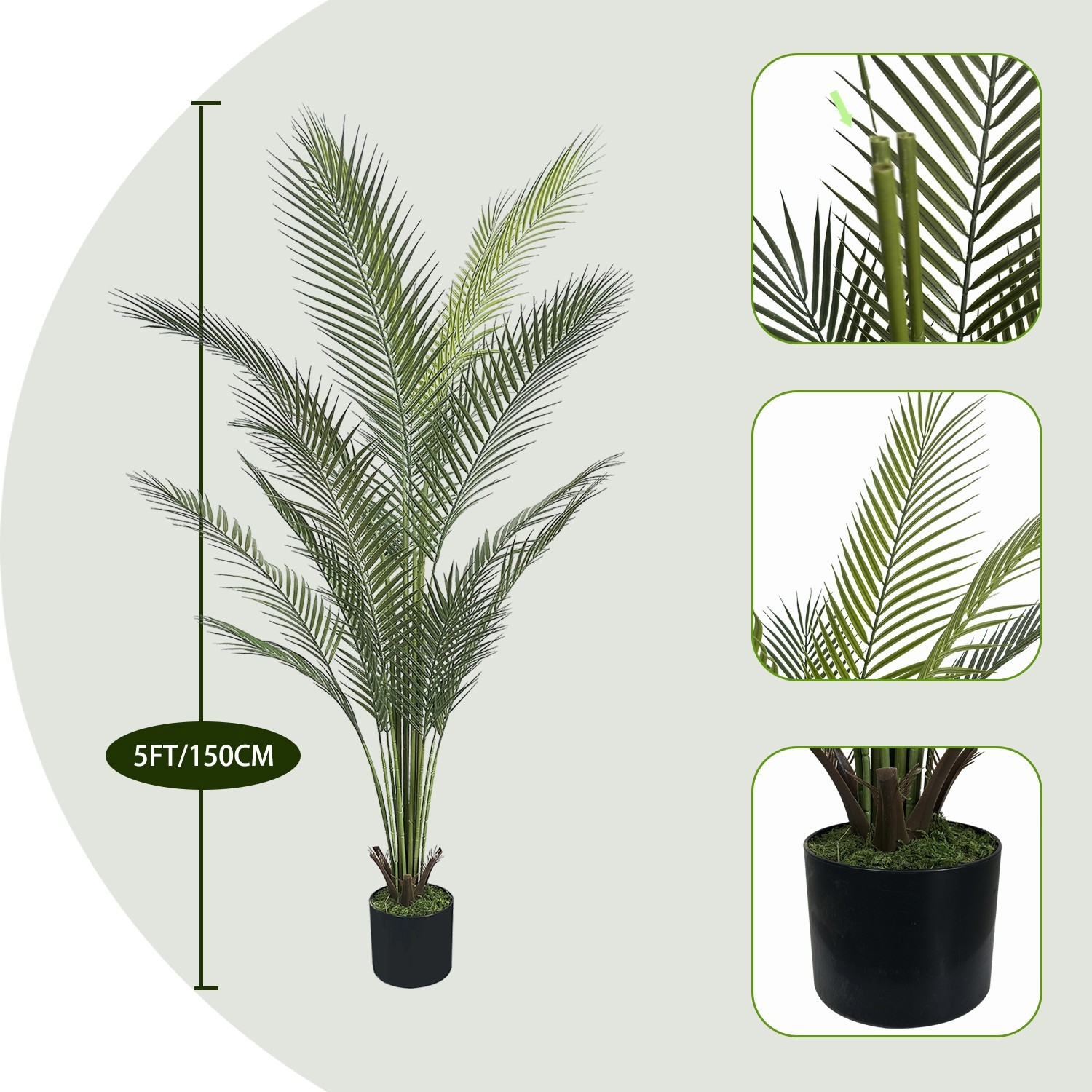 2Pack 5ft Artificial Areca Palm Plant with Black Pot Indoor Balcony Home Decor