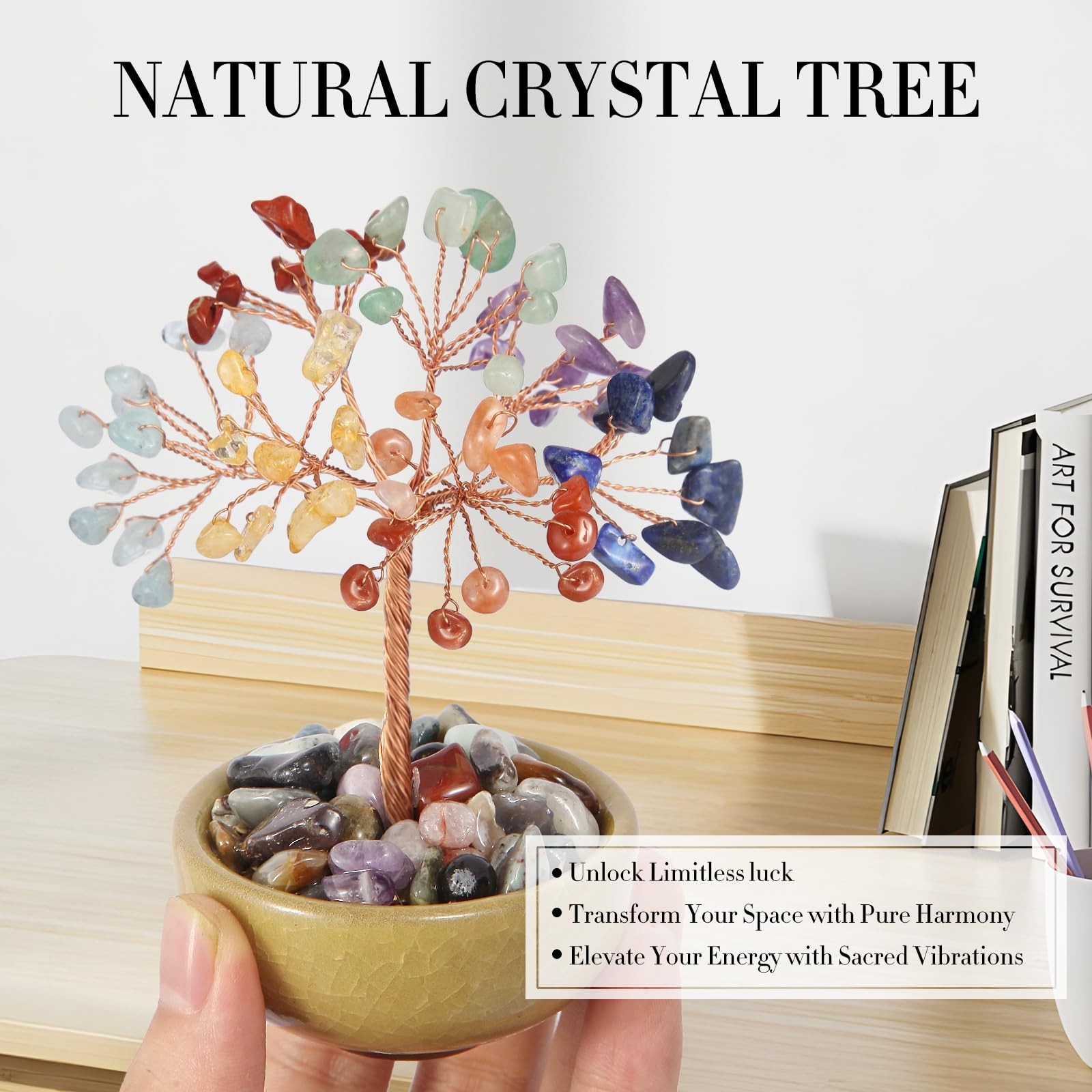 7 Chakra Crystal Tree with Ceramic Base,Natural Gemstone Feng Shui Money Tree…