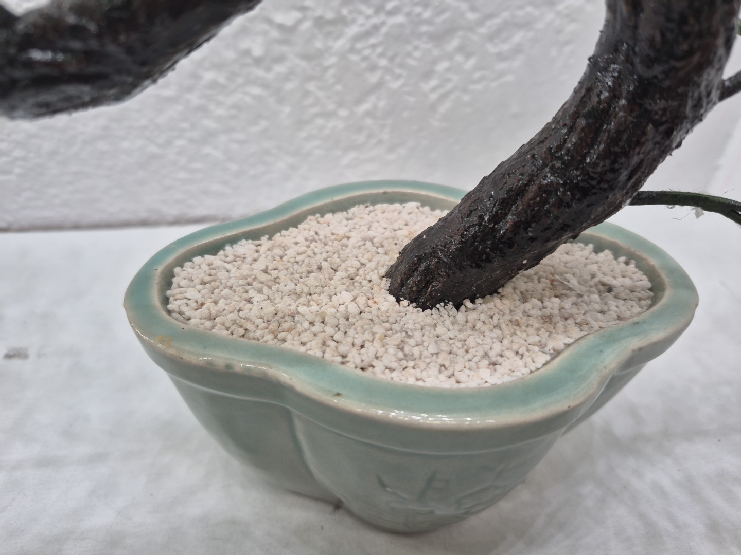 Vintage Chinese Glass Stone Jade Cherry Blossom Bonsai Tree Pink & White Flowers