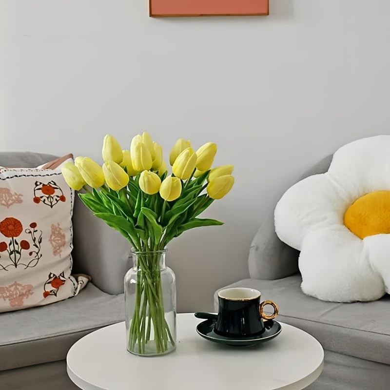 10 PCS Yellow Artificial Tulips Real Touch Latex Fake Flowers Wedding Bouquet