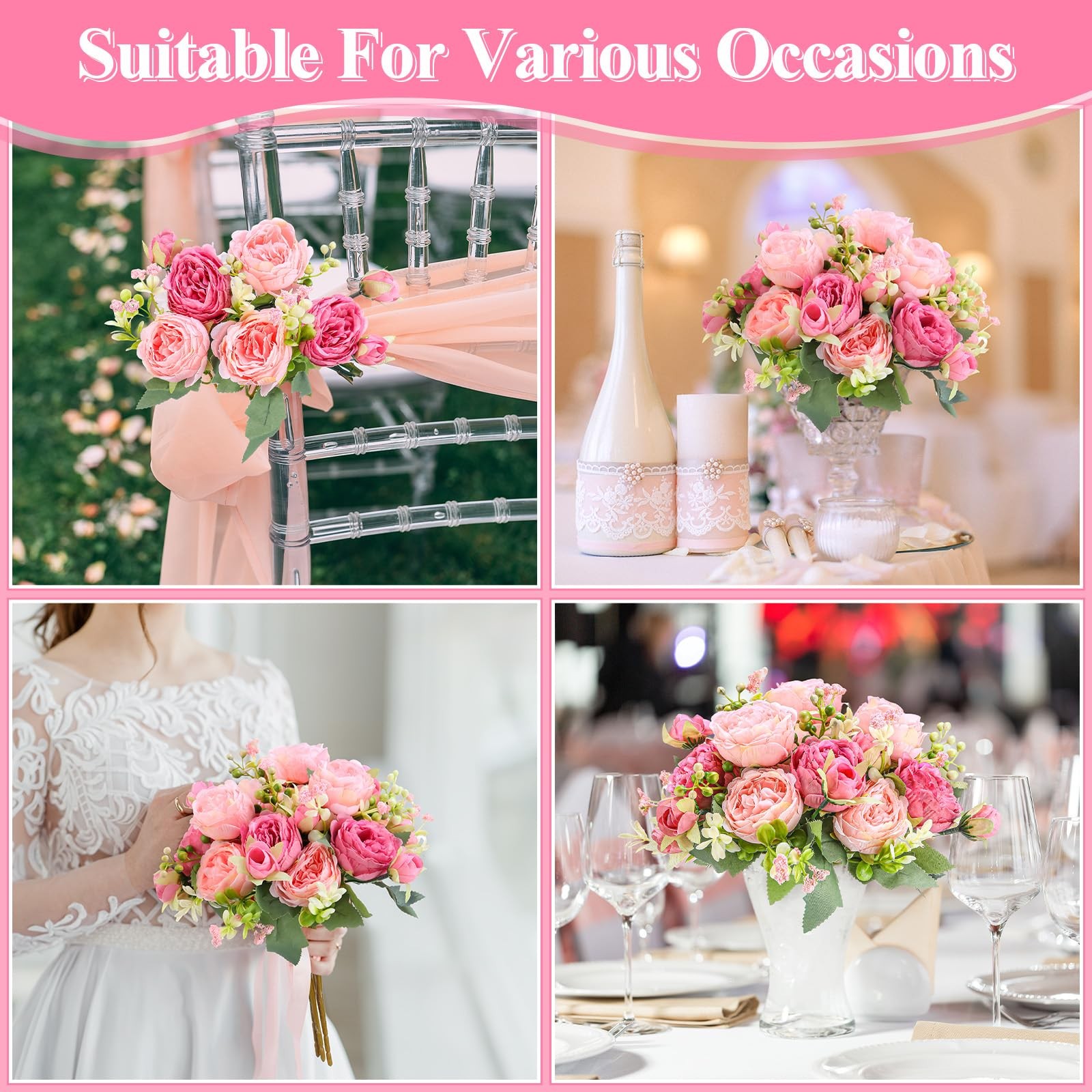 4 Bundles Peonies Artificial Flowers Silk Faux Peonies Wedding Artificial Flo…