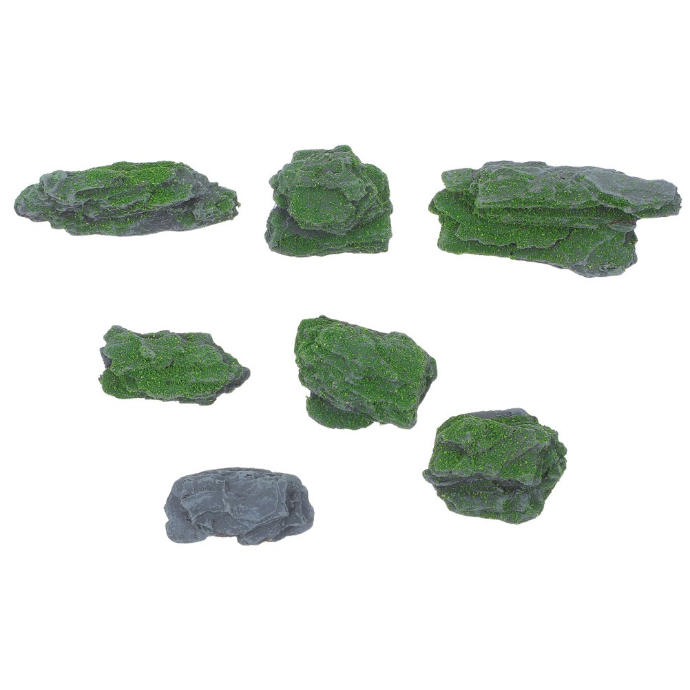 7Pcs Faux Moss Rocks Durable Resin Miniature Stones for Indoor Decoration