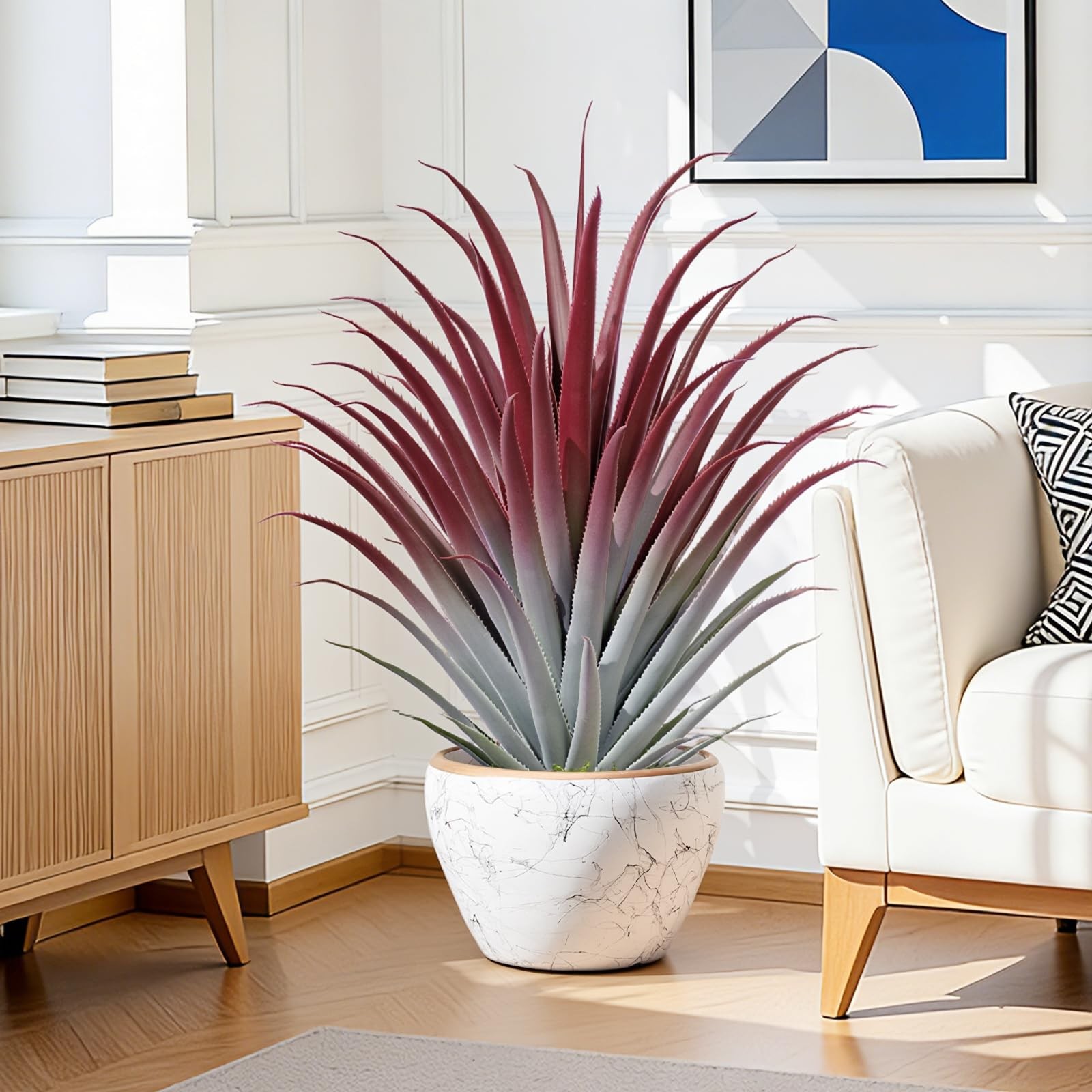 2ft Fake Spiked Agave Plant – Red Artificial Aloe Vera Plant 26 Inch – Tall L…