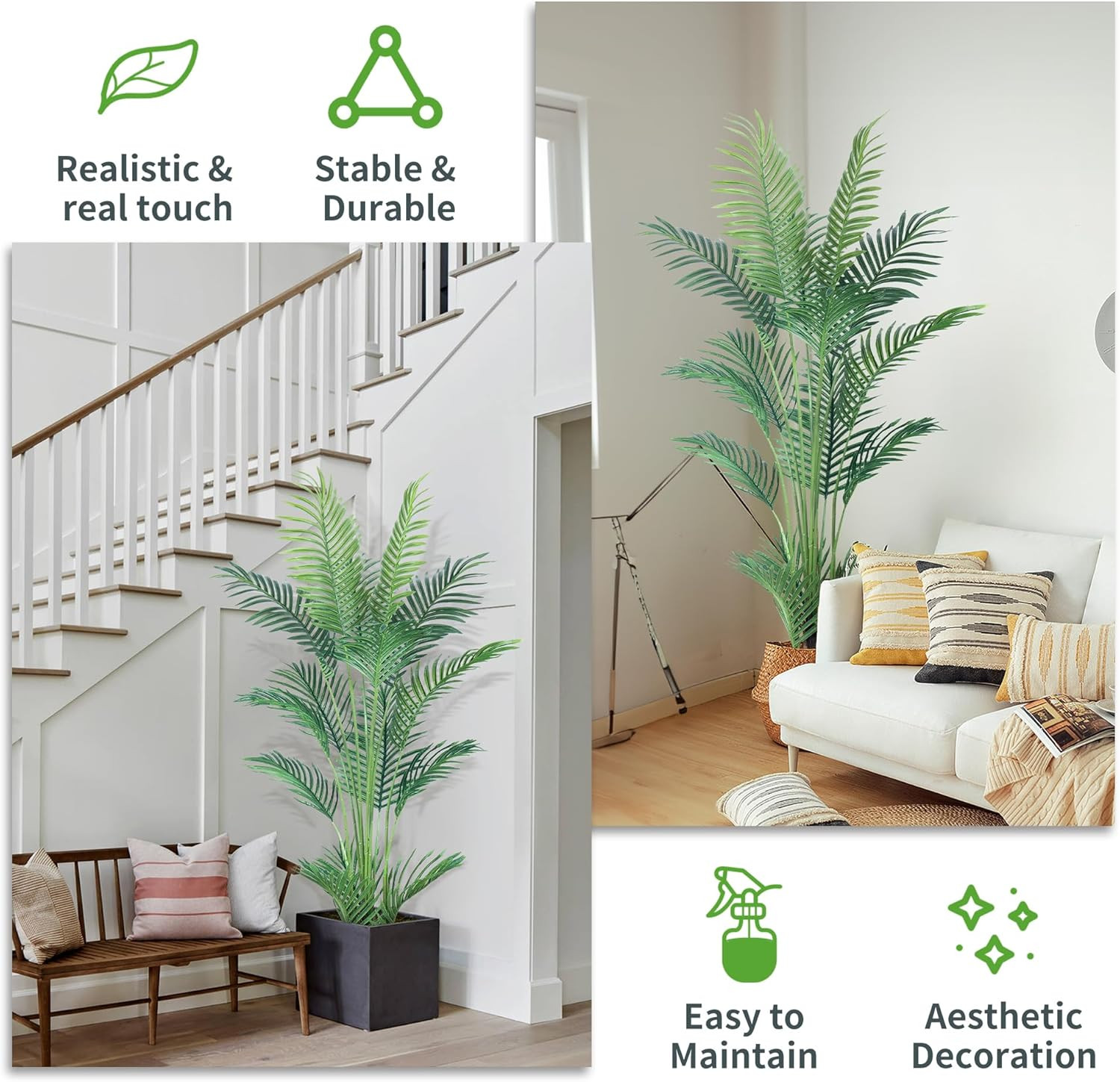 4.5FT 2Packs Artificial Palm Tree,Faux Areca Palm Plant with Real Touch Leaves a