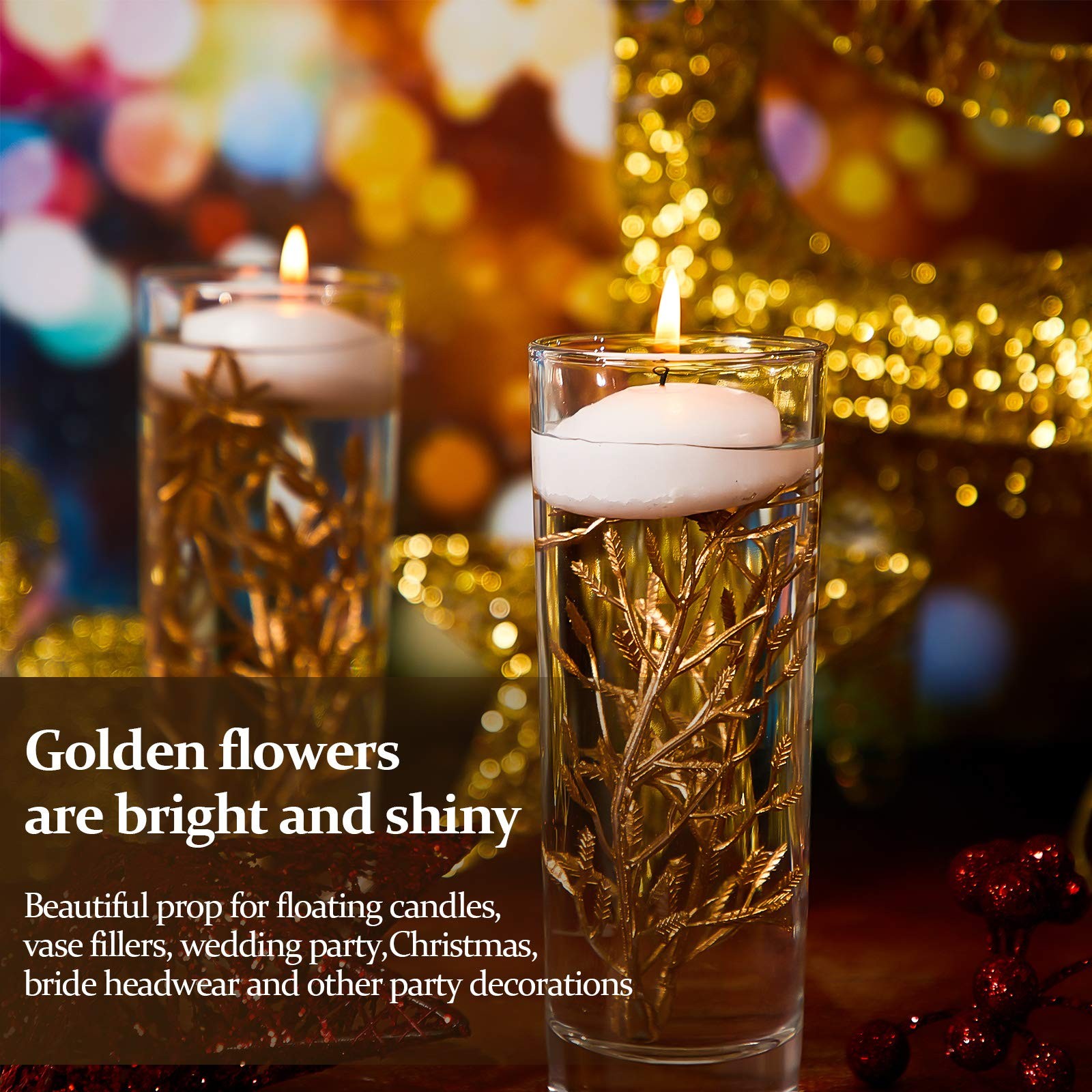 80 Pieces Gold Faux Flowers for Floating Candles Centerpiece 6 x 2 Inch Vase …