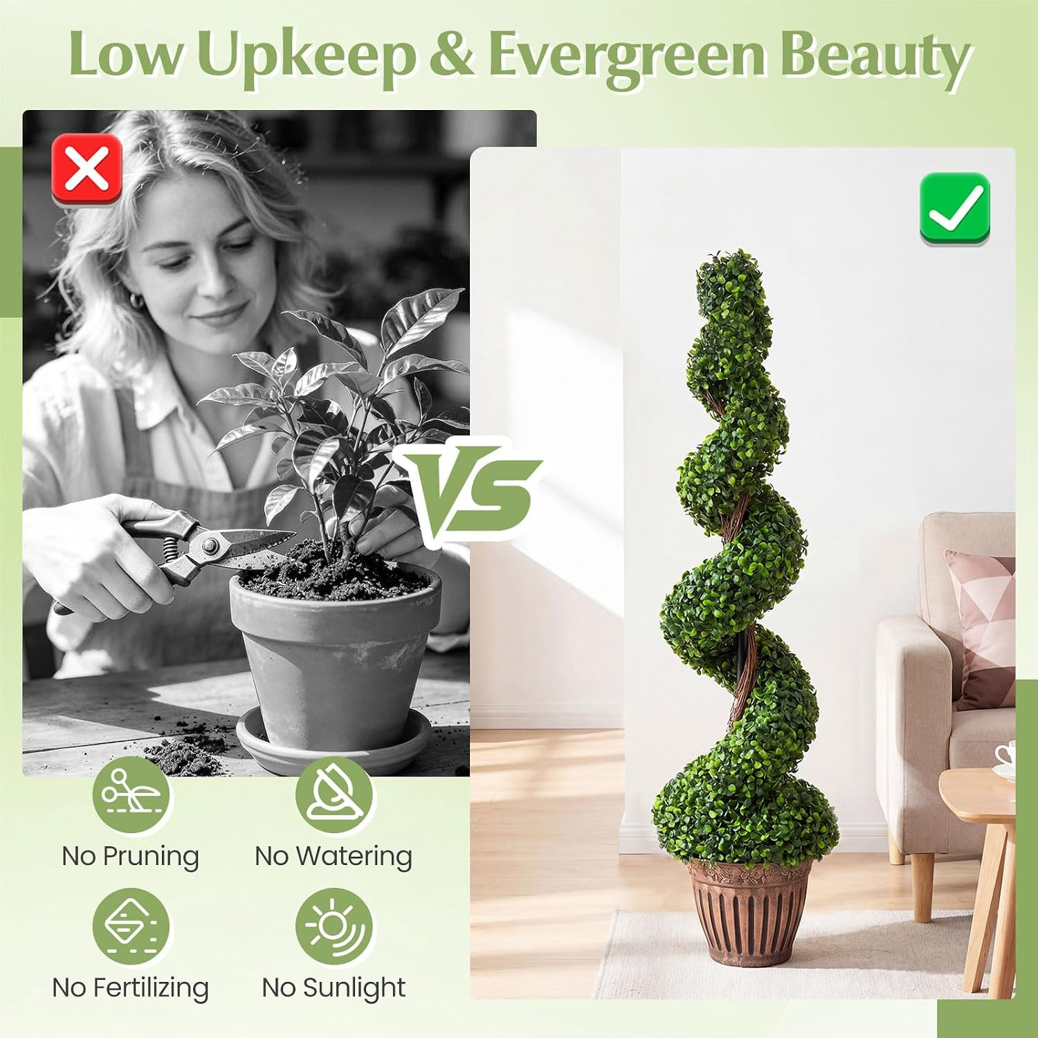 4 Ft Artificial Boxwood Spiral Topiary Tree, Fake Greenery Plants, Leaves & Ceme