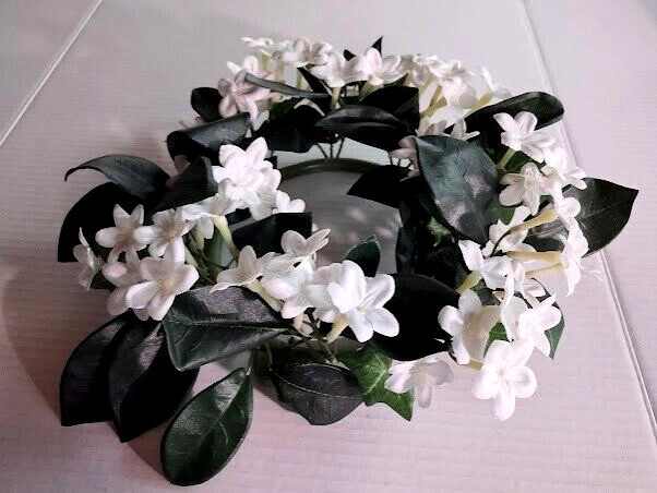 SIX inch stephanotis candle ring. For a 6″ pillar candle or cremation urn.