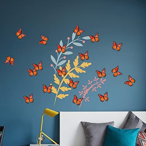 24 Pcs Monarch Butterfly Decorations – Orange Fake Butterflies for Crafts, Wall