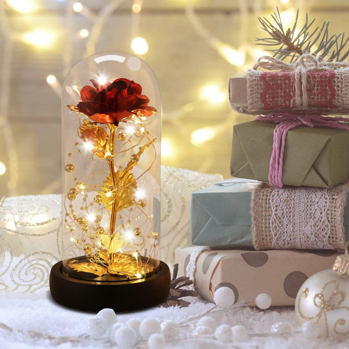 Mother’s Day 🌹 In Glass Dome Gift – Forever Flower Led Light, Romantic Present”