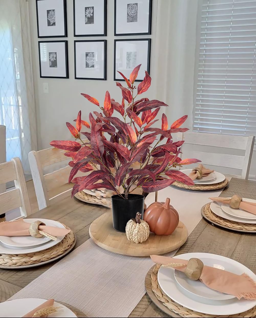 Fall Burgundy Artificial Potted Plant Black Pot 18.9 Inch Faux Eucalyptus