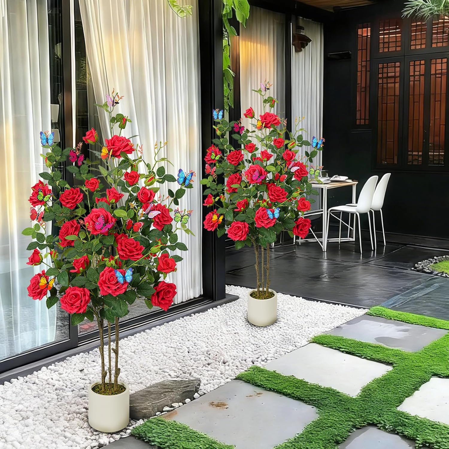 4FT Artificial Camellia Tree 2 Pack with Butterflies for Indoor/Outdoor Decor