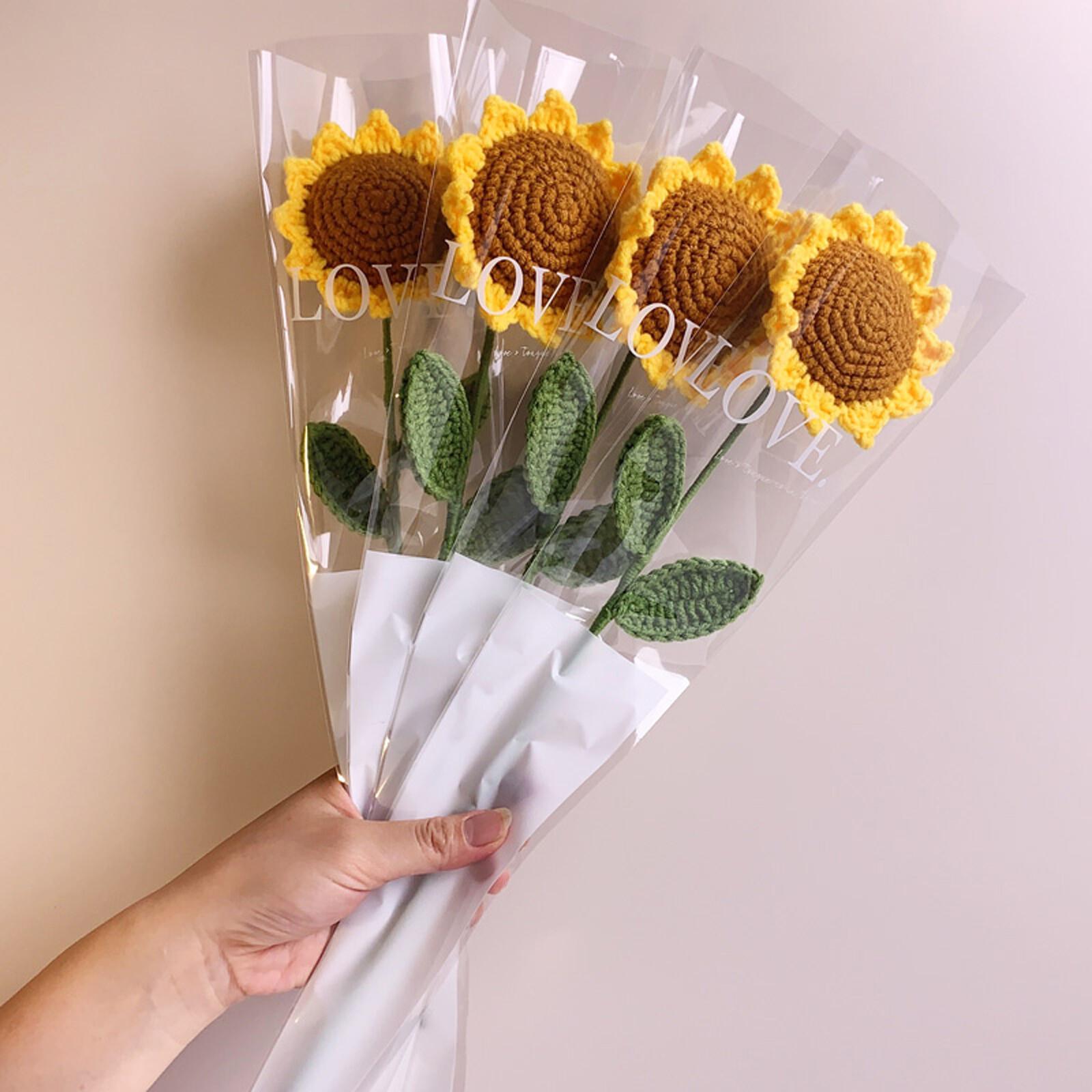 Knitted Crochet Sunflower Flower, Handwoven Bouquet Simulation Flowers Girl Gift