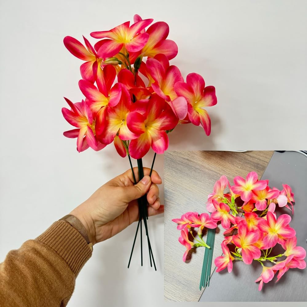 10 Bunch Pink Artificial Flowers Fake Plumeria Flower with Stems,12inch Real …