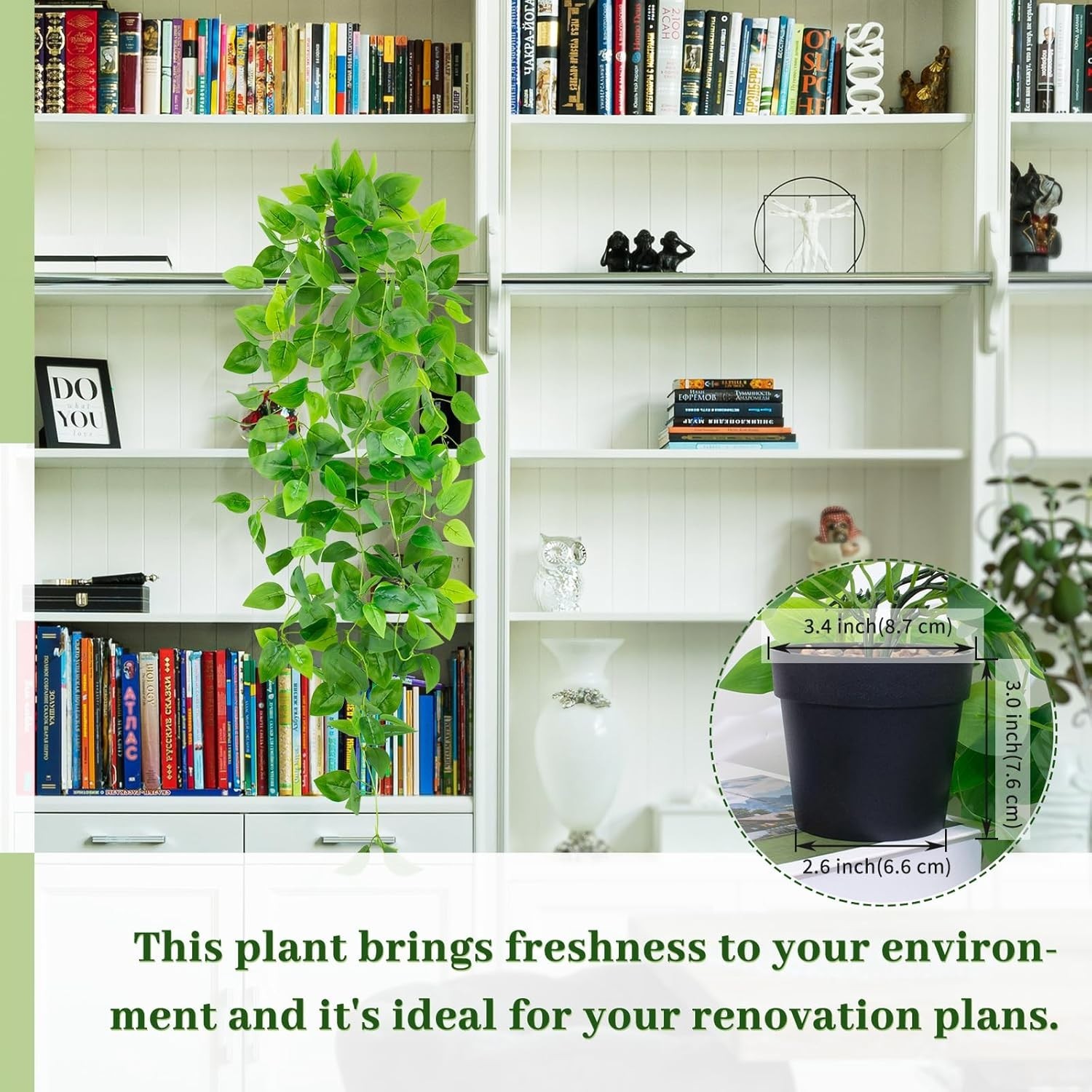 Elegant Black Pot Hanging Pothos – 39.37” Faux Plant for Home Aesthetics