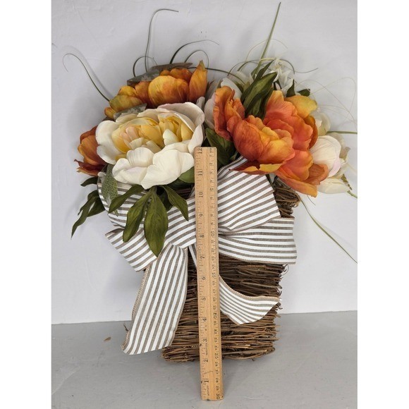 Ashland Fall Peony Floral Wall Hanging Grapevine Straw Basket Farmhouse Country