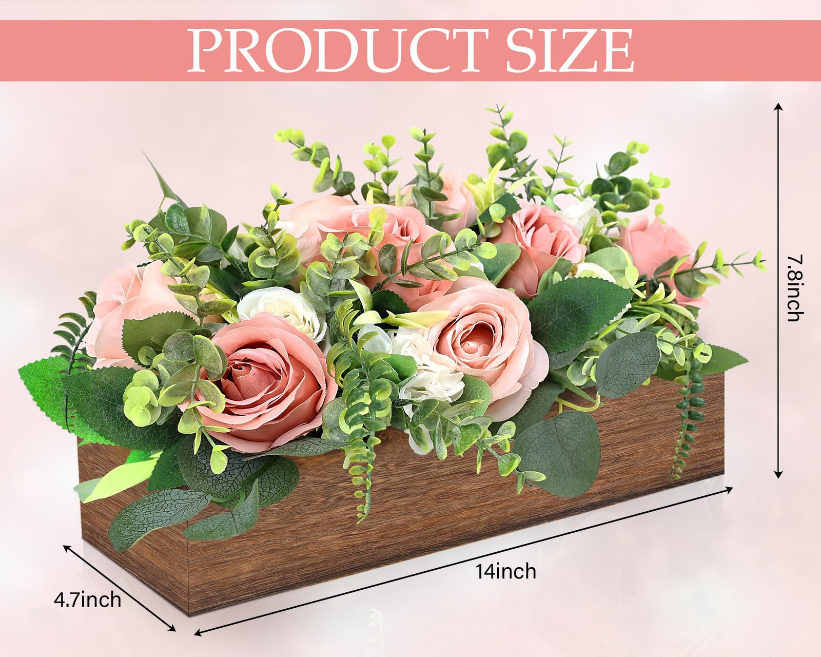 Artificial Dusty Rose Pink Table Centerpieces Wood Tray White Cream Wedding