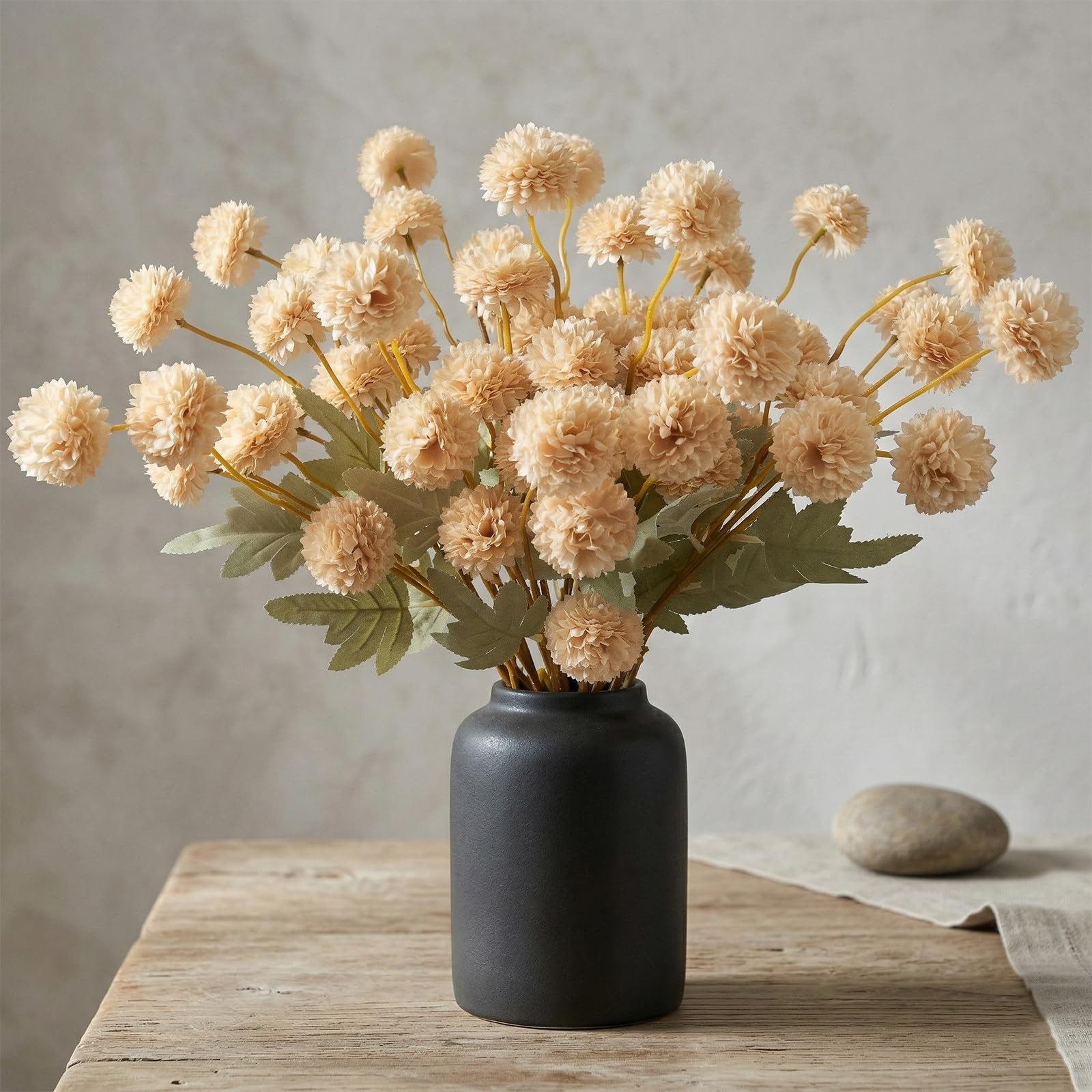 12 Pcs Artificial Chrysanthemum Flowers, Beige Kiku Pom Pom Mums Flower Fall …