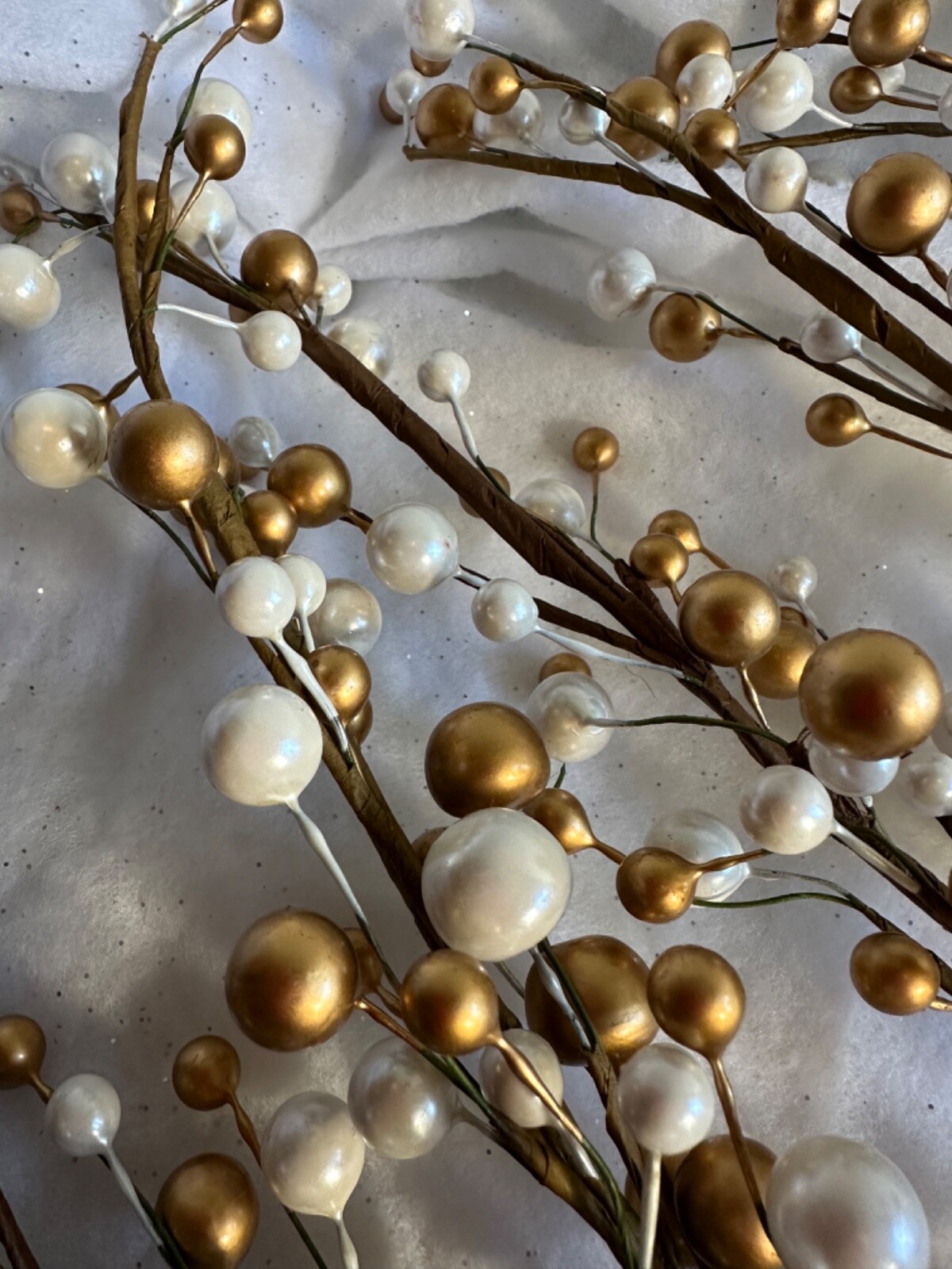 Berry Cluster Artifical Plant Spray Decorations Gold Beads White and Bronze